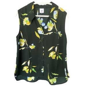 CAbi Placid Top Floral Crepe Fabric Modern Print Career Layer Versatile Sz M